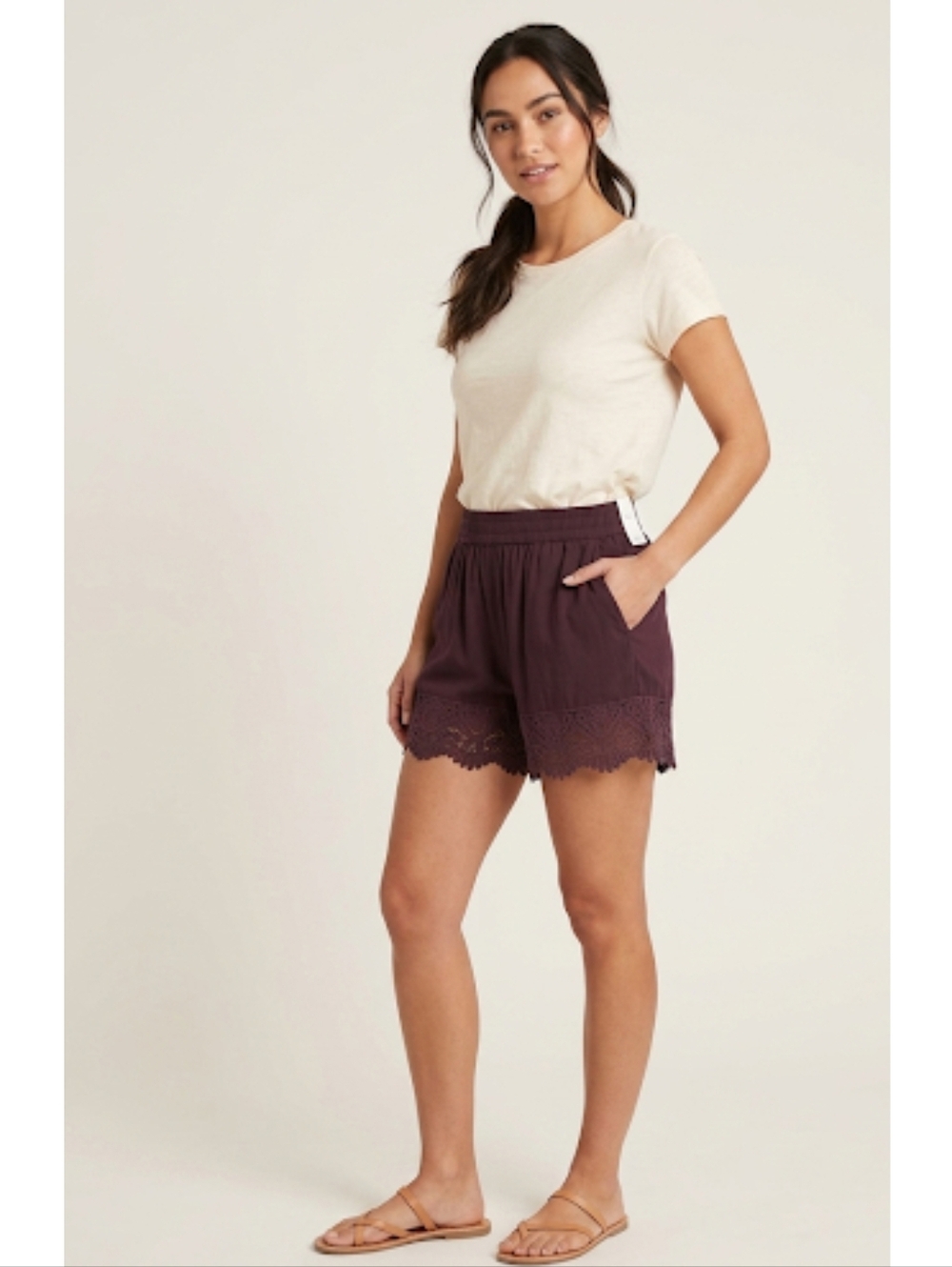 H&M High Waisted Scalloped Lace Trim Shorts Boho Festival Summer Size 6